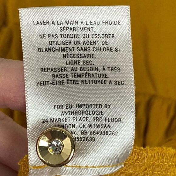 Anthropologie Maeve Brearly‎ Mustard Yellow Open Shoulder Ruffle Top Size 2 Boho - Picture 11 of 15